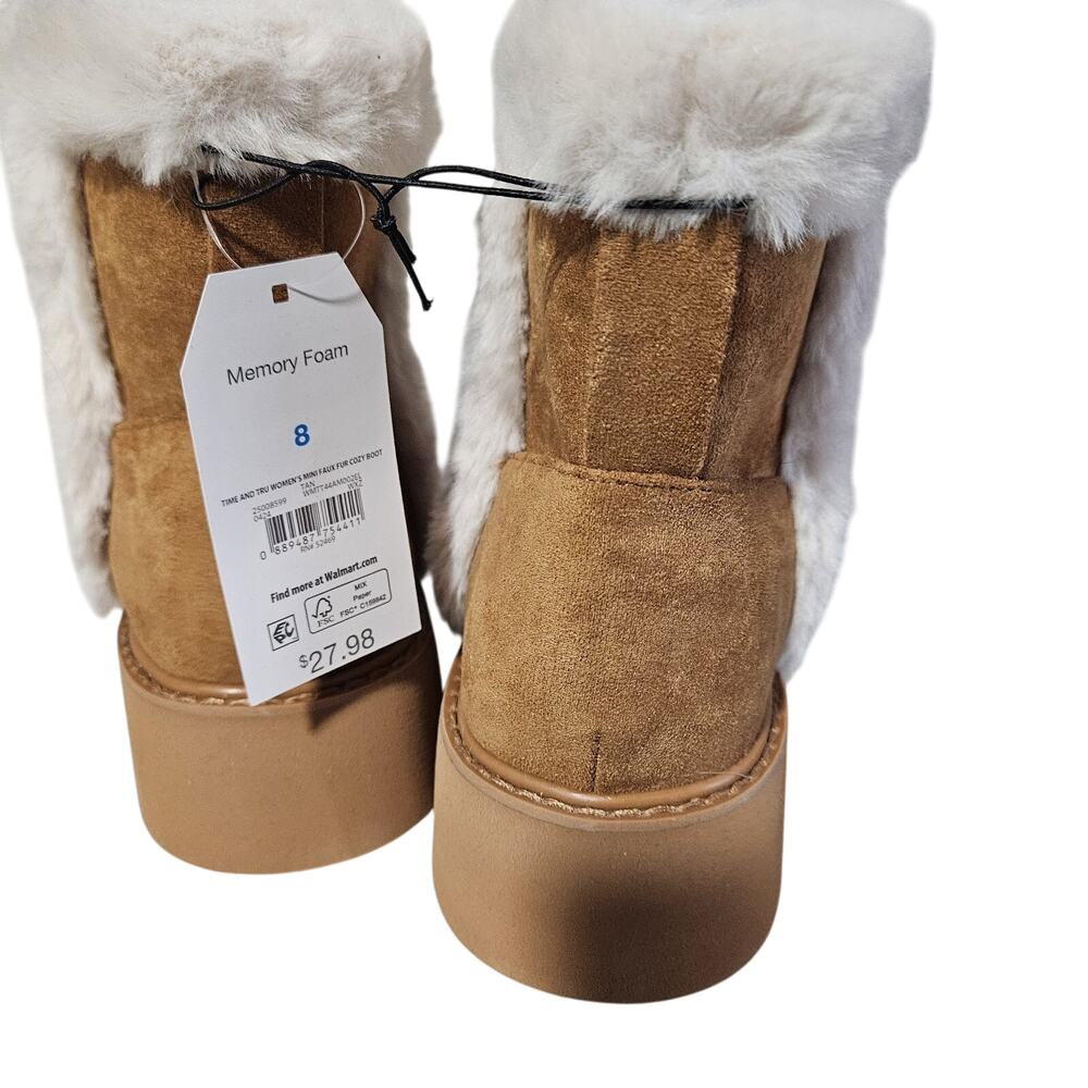 Time & Tru Women's Mini Faux Fur Cozy Boot Size 8 - Picture 2 of 6